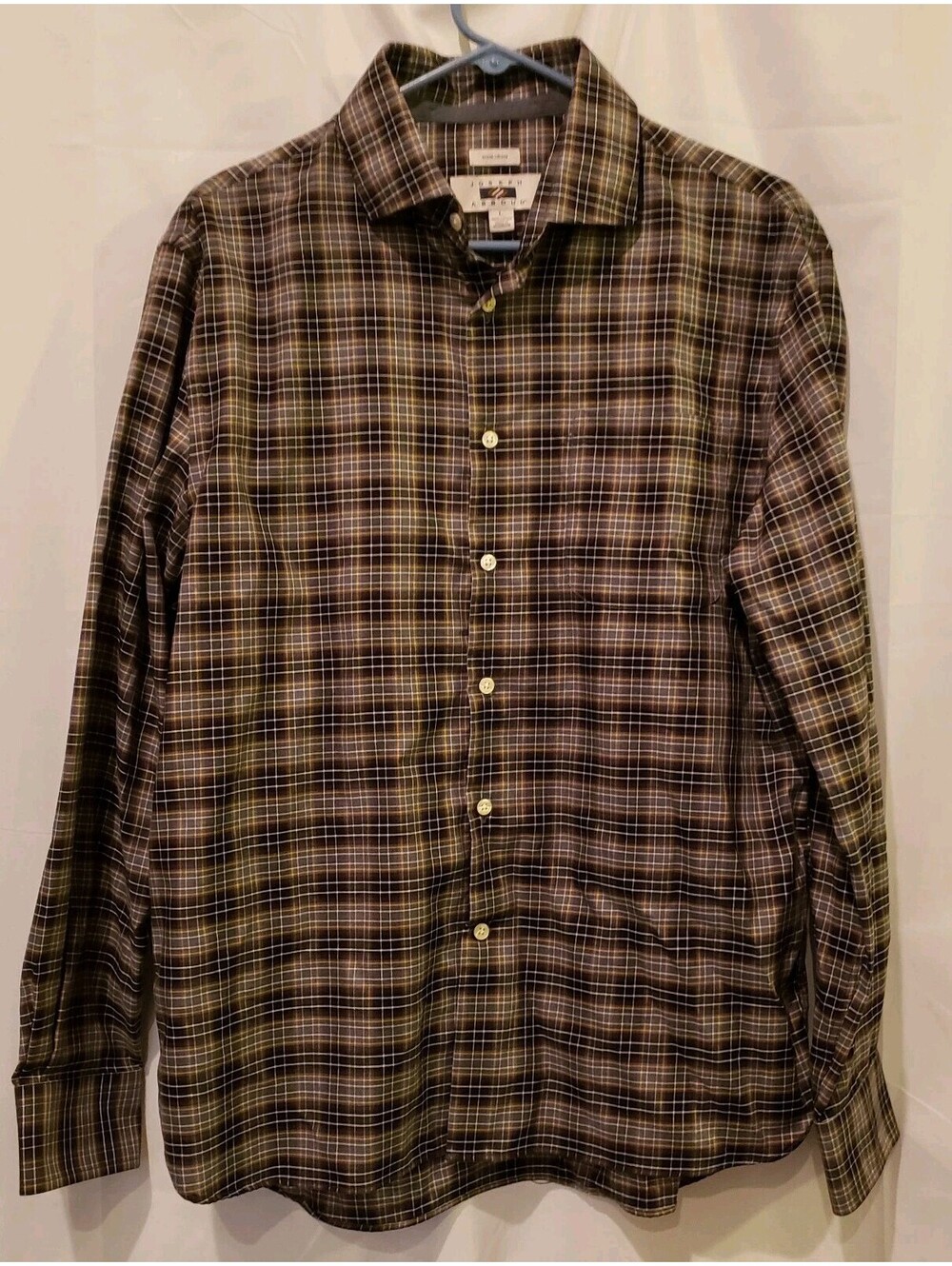 Joseph Abboud Men’s LG 100% Cotton Long-Sleeved Dress Shirt Plaid Non-Iron
